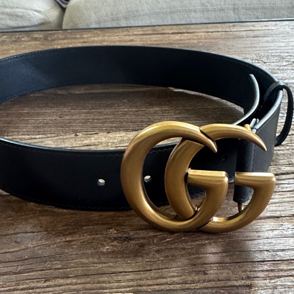 Gucci Black Leather Belt with Gold Buckle